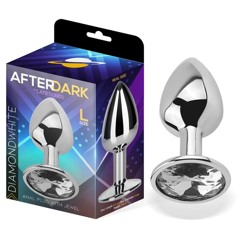 Plug Anal com Joia Branco Diamante Afterdark Tamanho L