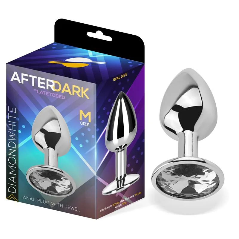 Plug Anal com Joia Branco Diamante Afterdark Tamanho M