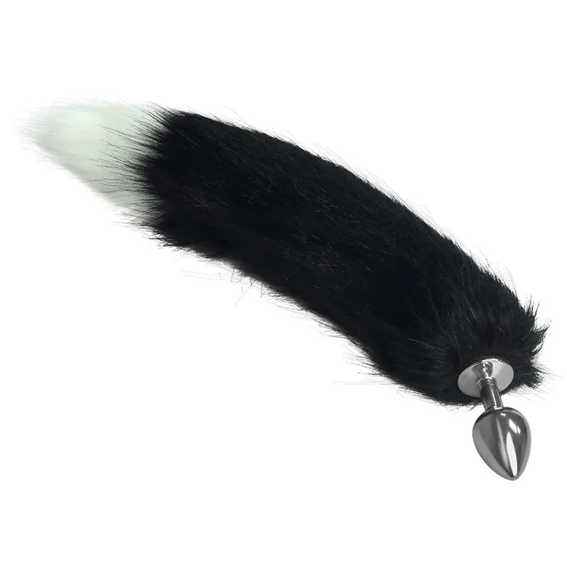 Plug Anal de Metal com Cauda Lovetoy Branco e Preto Tamanho L