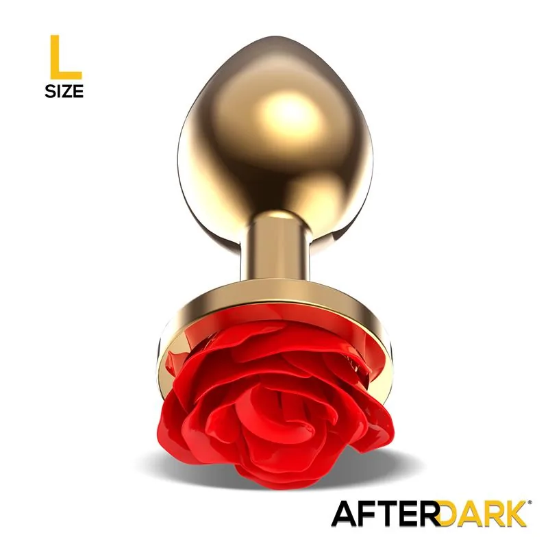 Plug Anal de Metal Dourado com Rosa Vermelha Afterdark Tamanho L — vista 2 de 4