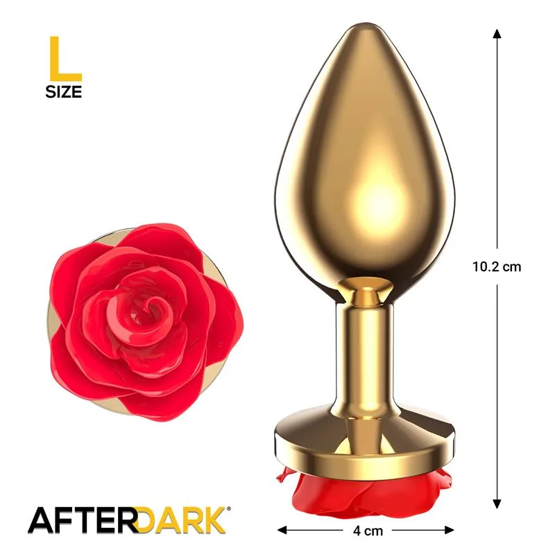 Plug Anal de Metal Dourado com Rosa Vermelha Afterdark Tamanho L — vista 3 de 4