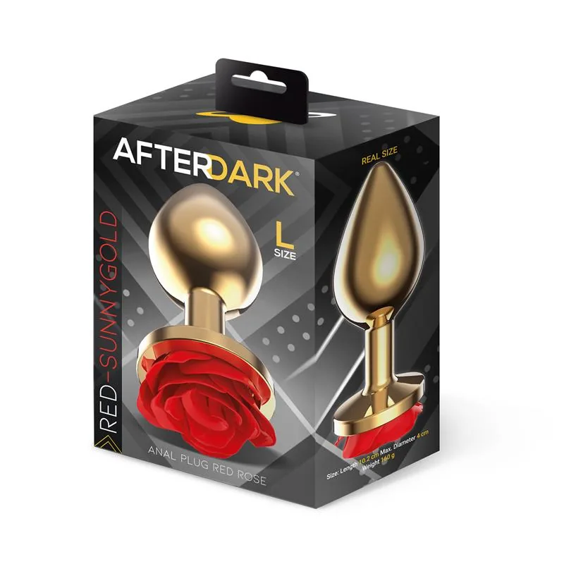 Plug Anal de Metal Dourado com Rosa Vermelha Afterdark Tamanho L — vista 4 de 4