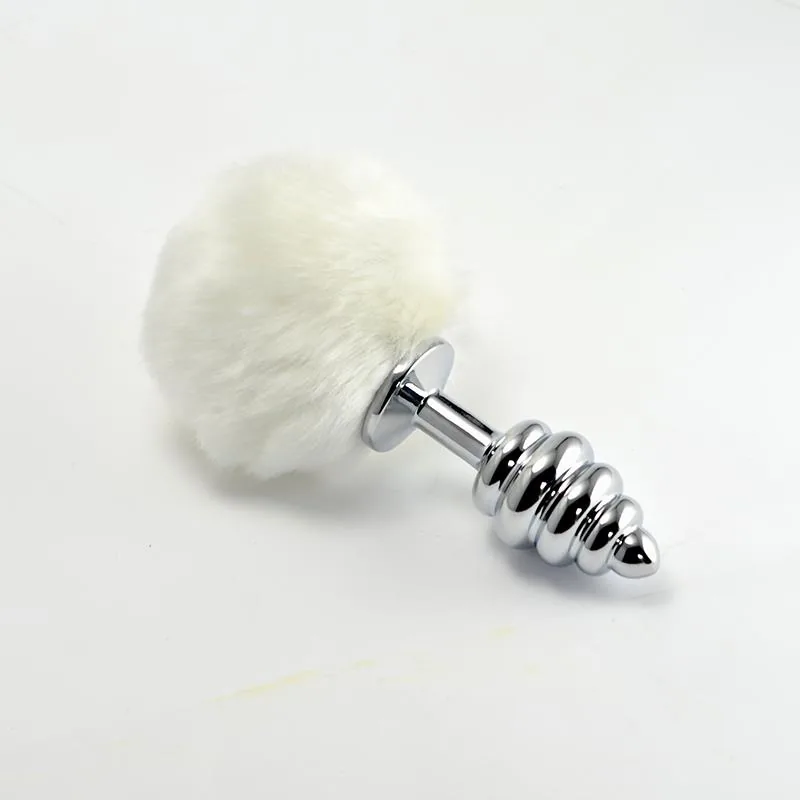 Plug Anal de Metal em Espiral com Pompom Branco Lovetoy