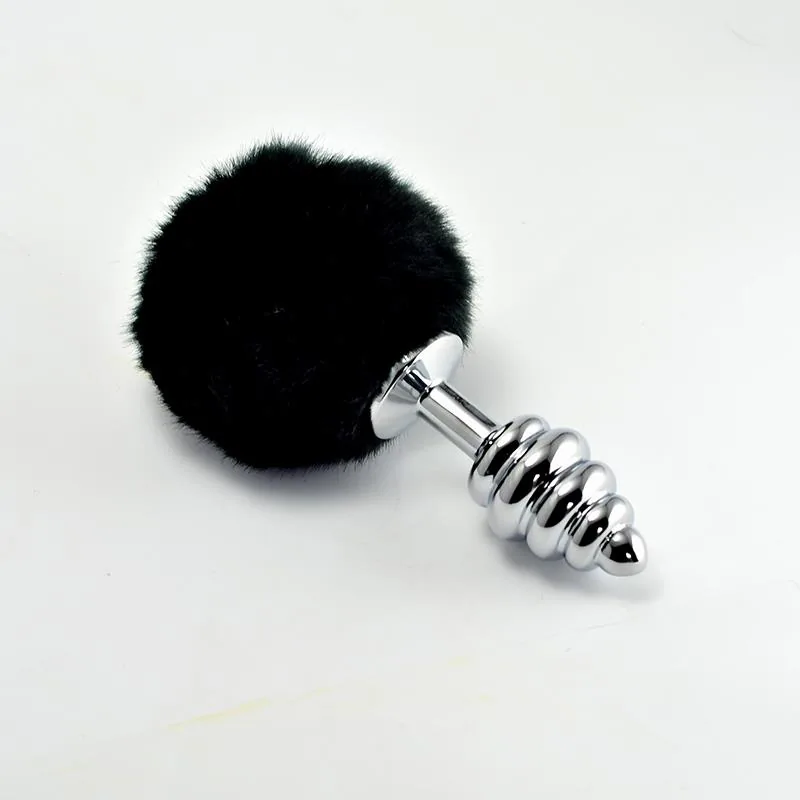 Plug Anal de Metal em Espiral com Pompom Preto Lovetoy