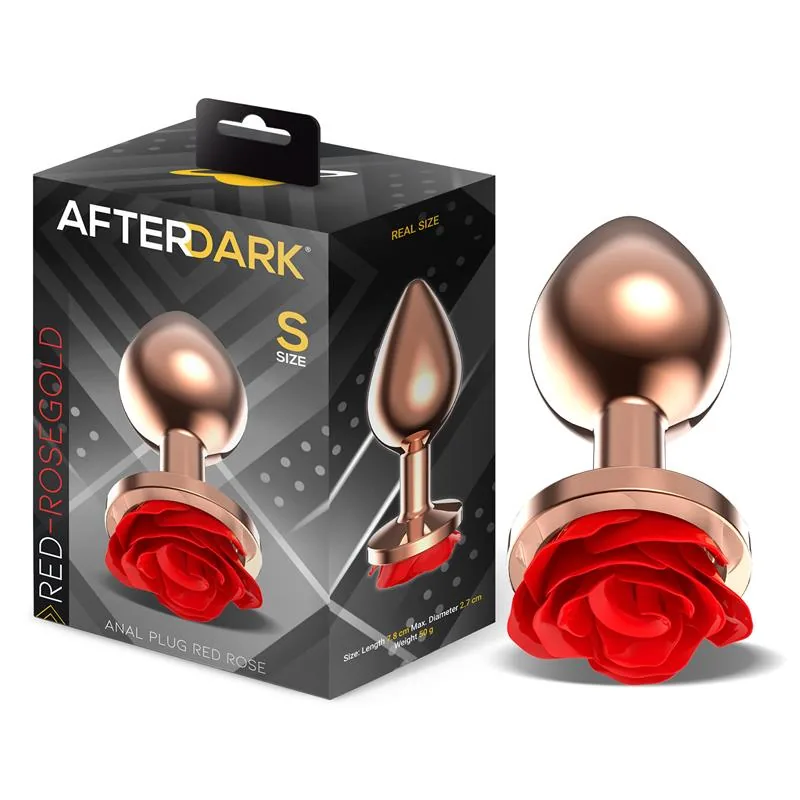 Plug Anal de Metal Ouro Rosa com Rosa Vermelha Afterdark Tamanho S