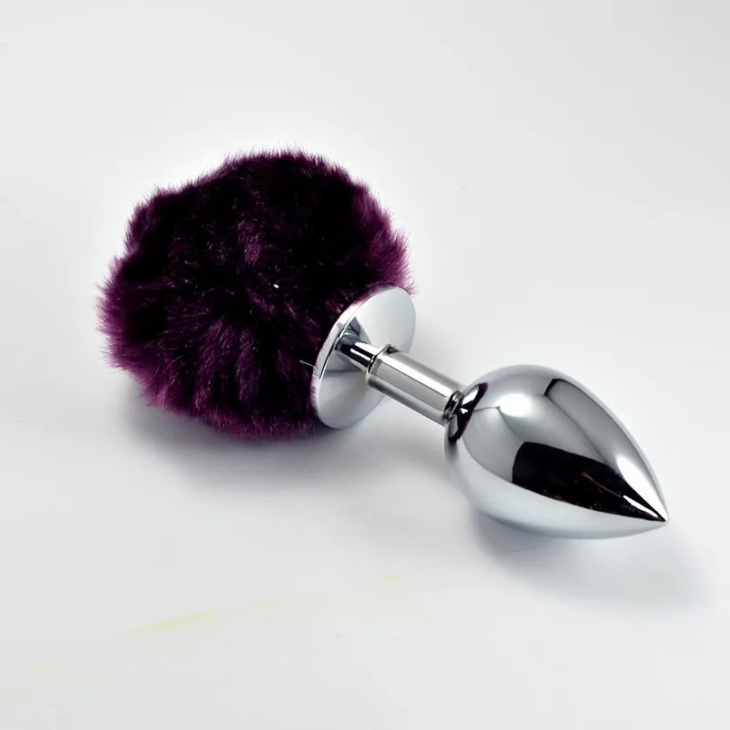 Plug Anal de Metal com Pompom Roxo Lovetoy Tamanho S