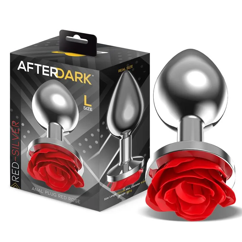 Plug Anal de Metal com Rosa Vermelha Afterdark Tamanho L
