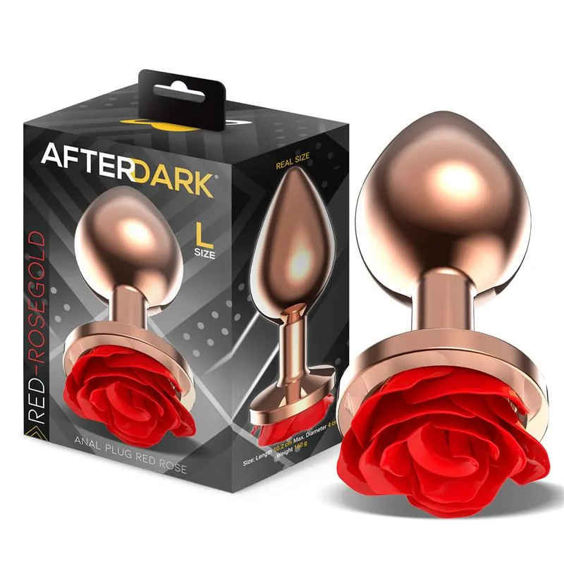 Plug Anal Rosa com Flor Vermelha na Base Afterdark Tamanho L