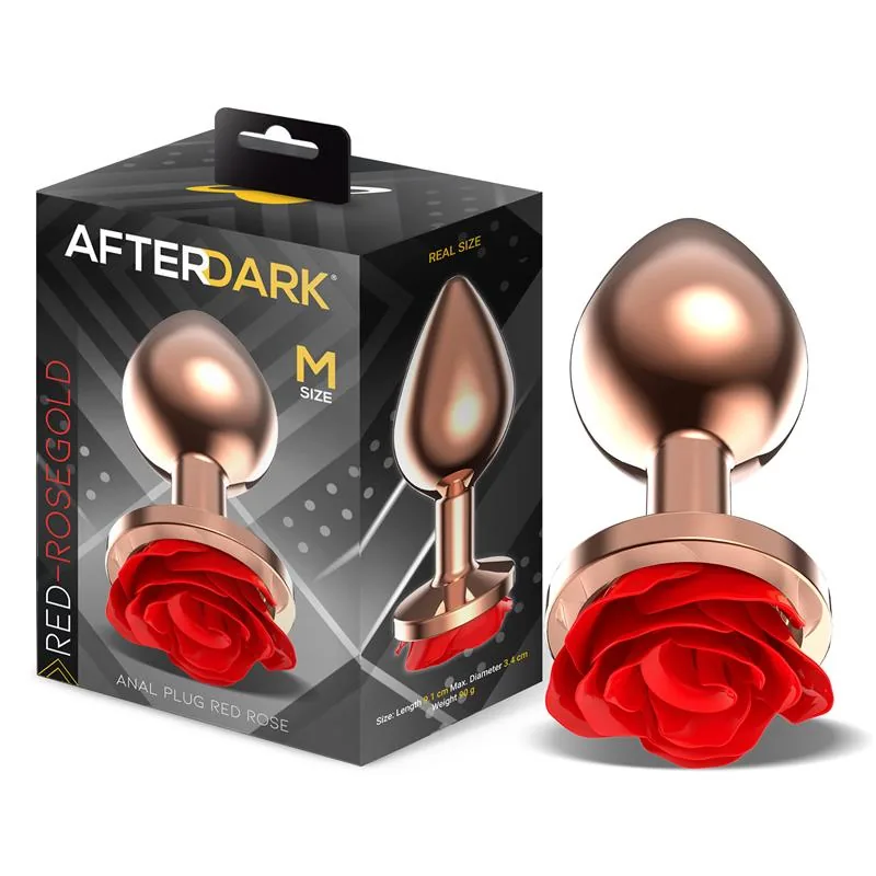 Plug Anal Rosa com Flor Vermelha na Base Afterdark Tamanho M