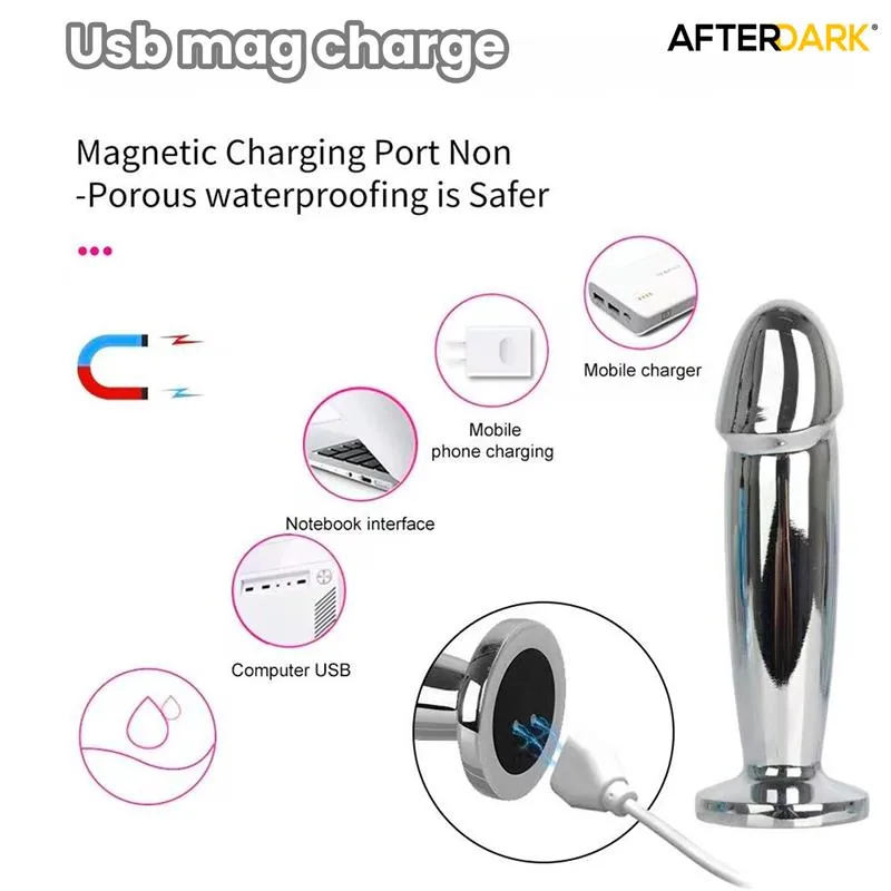 Plug Anal Sarmy Cromado com Vibração USB Magnético Afterdark Tamanho M — vista 9 de 11