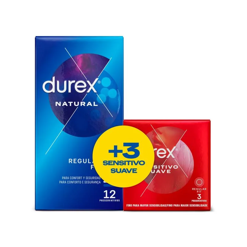 Preservativos Durex Natural 12 unidades + Sensitivo 3 unidades