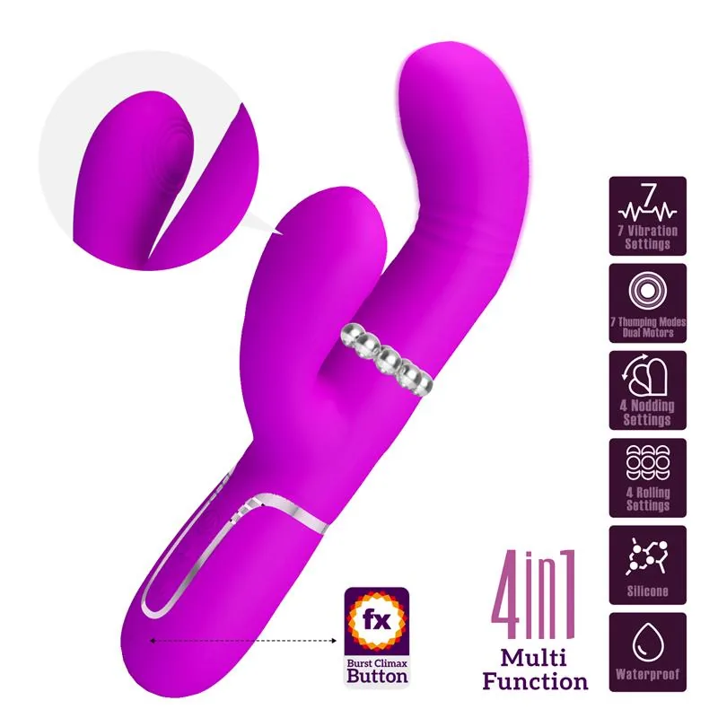 Vibrador Coelho Mariana 4 em 1 em Silicone Fúcsia PrettyLove — vista 2 de 11