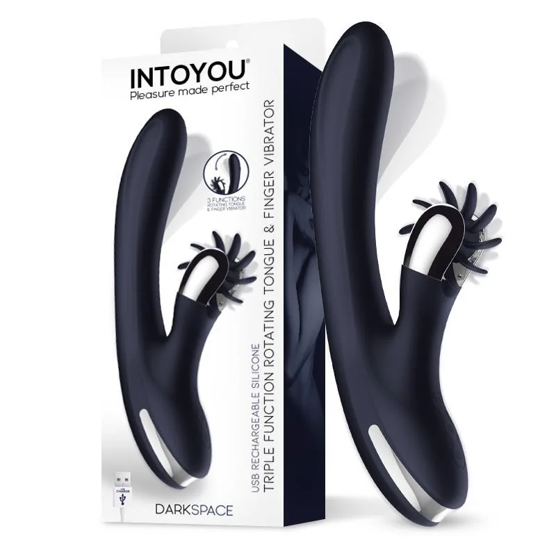 Vibrador Darkspace com Língua Rotativa e Movimento de Dedo Azul InToYou
