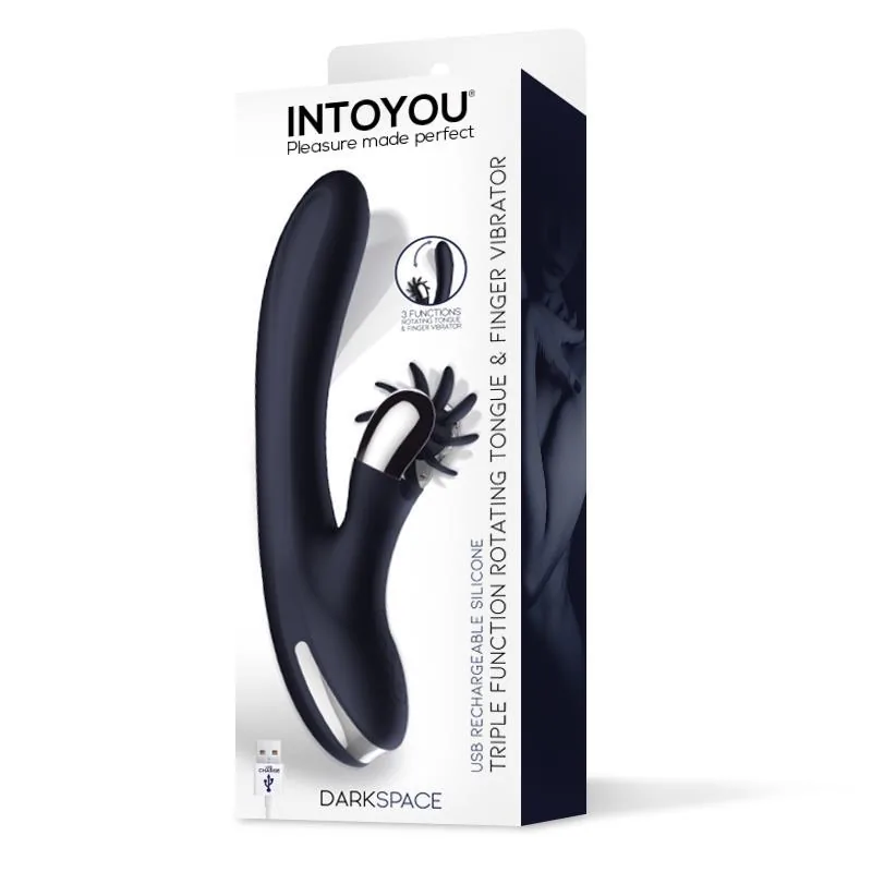 Vibrador Darkspace com Língua Rotativa e Movimento de Dedo Azul InToYou — vista 5 de 5