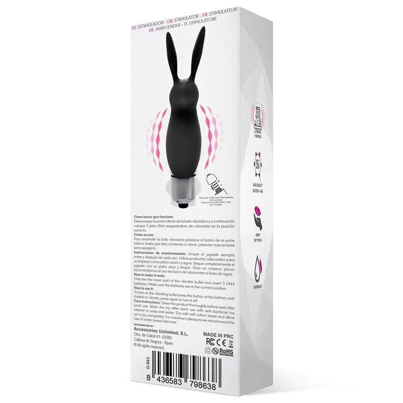 Hopye Bala Vibratória Coelhinho Silicone Preto — vista 3 de 3