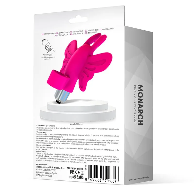 Monarch Bala Vibratória Borboleta Silicone Rosa — vista 3 de 3