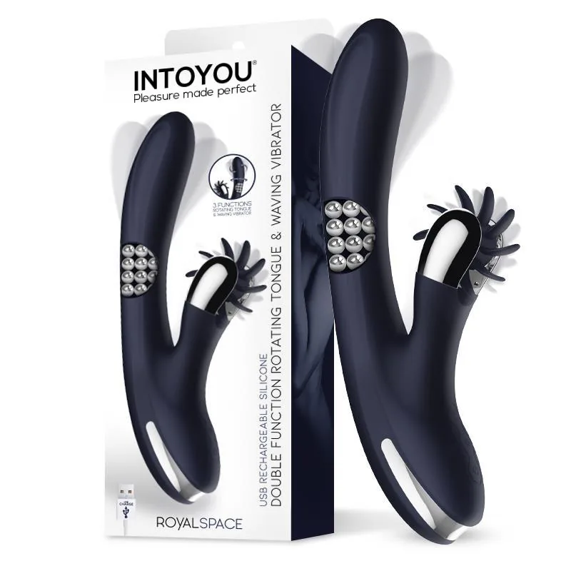 Vibrador Royalspace com Línguas Estimuladoras e Bolas Internas 360º Azul InToYou