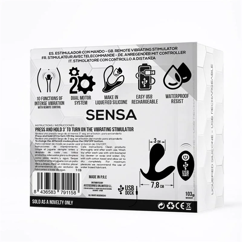 Vibrador Sensa com Comando à Distância USB Silicone Líquido Preto Tardenoche — vista 3 de 5