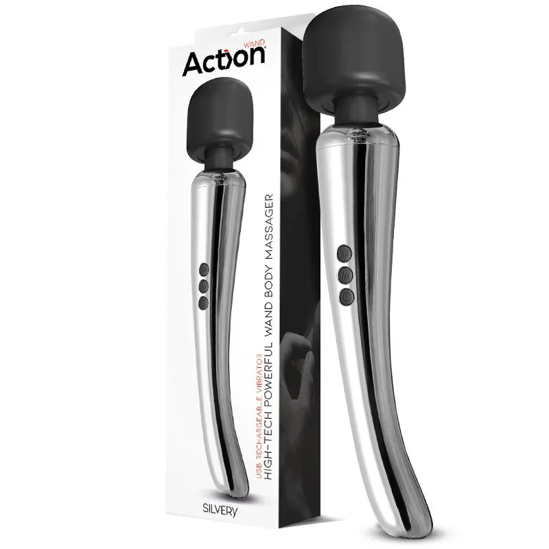 Vibrador Varinha Silvery Super Potente Sem Fios USB Crómio Action