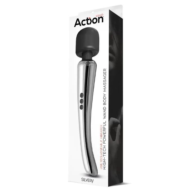 Vibrador Varinha Silvery Super Potente Sem Fios USB Crómio Action — vista 8 de 8
